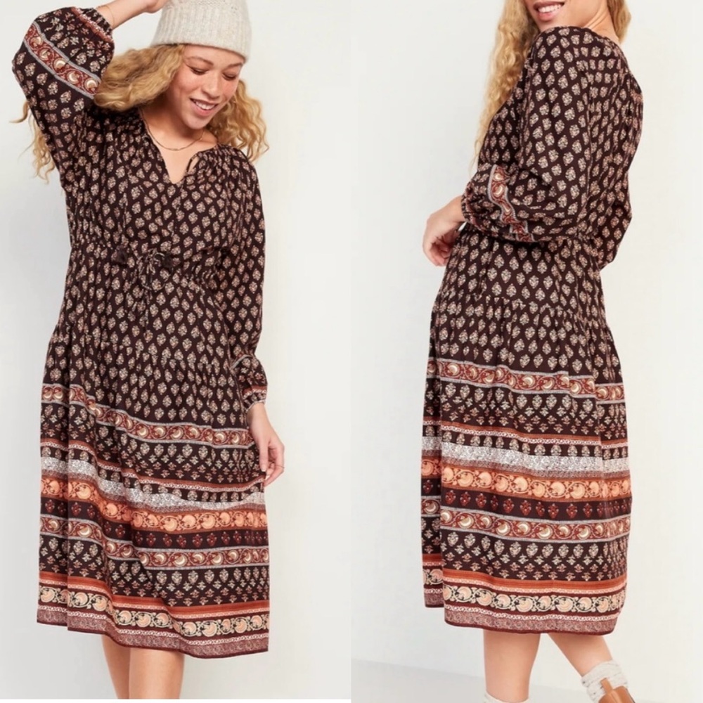 Old Navy Waist Defined Midi Dress Women’s Size S Oversize Cottage Peasant NEW